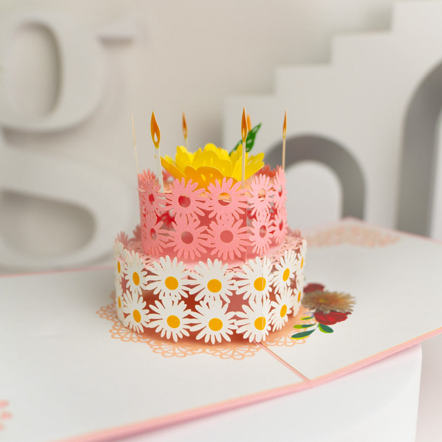 Daisy Floral Birthday Cake Pop-Up Card