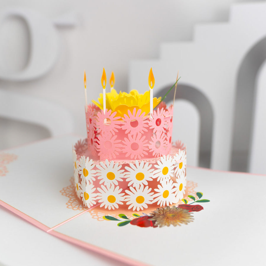Daisy Floral Birthday Cake Pop-Up Card