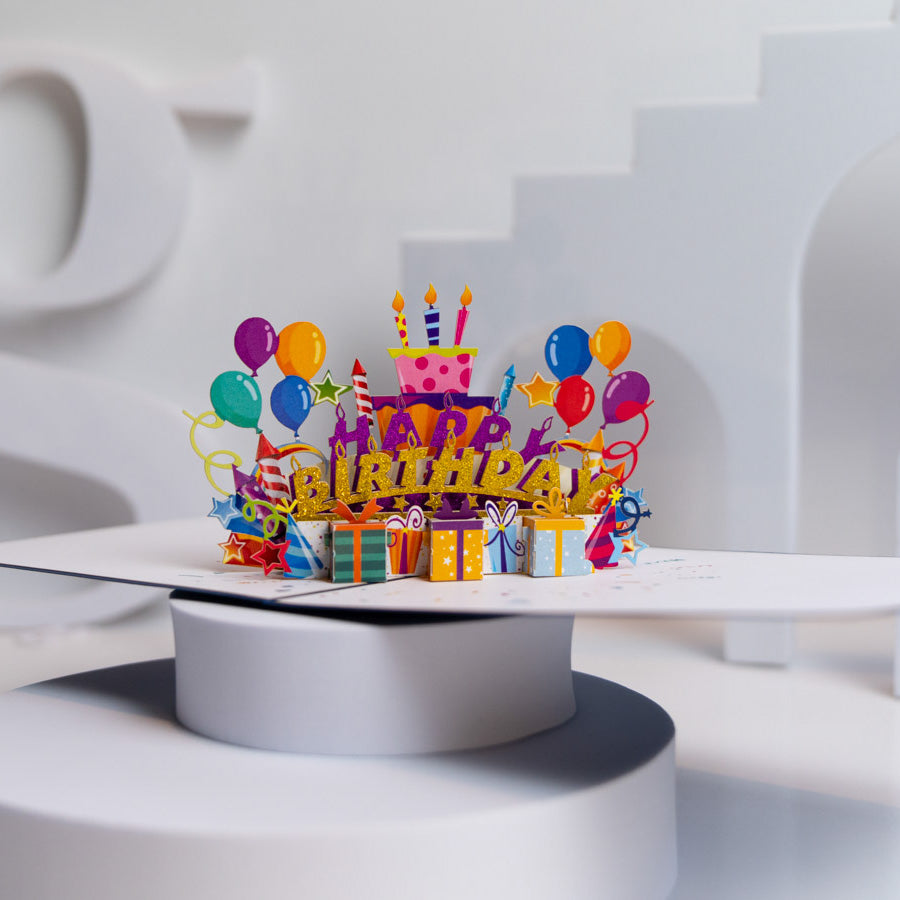 Cake and Presents Balloons Birthday Card