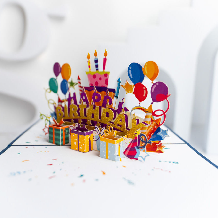 Cake and Presents Balloons Birthday Card
