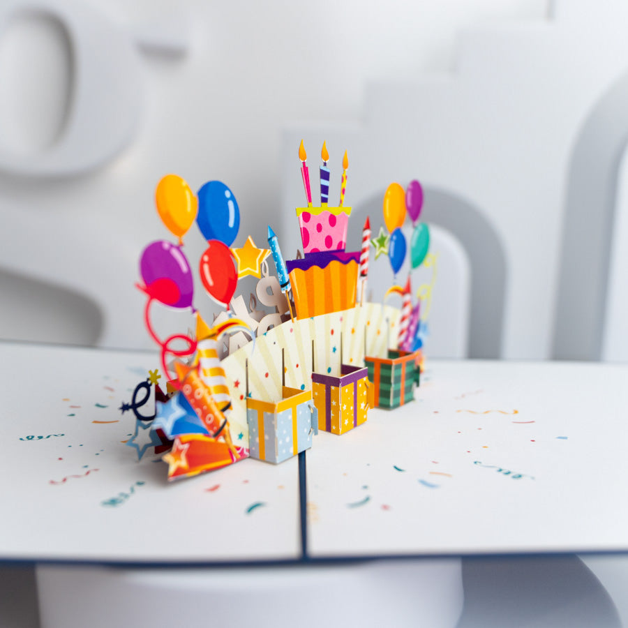 Cake and Presents Balloons Birthday Card