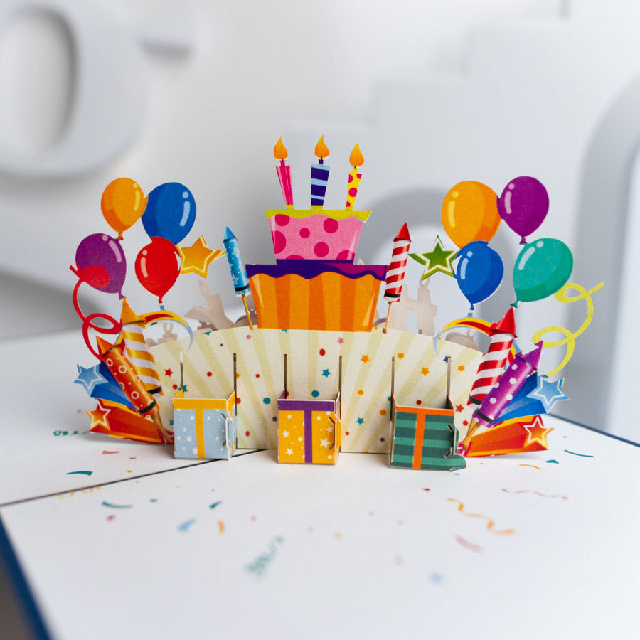 Cake and Presents Balloons Birthday Card
