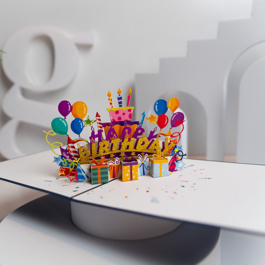Cake and Presents Balloons Birthday Card