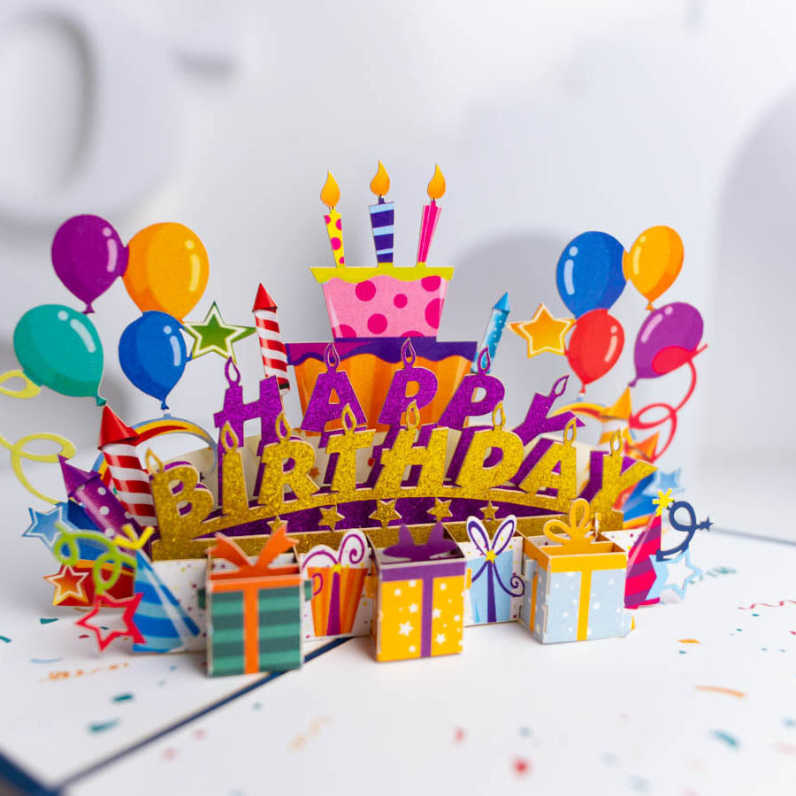 Cake and Presents Balloons Birthday Card