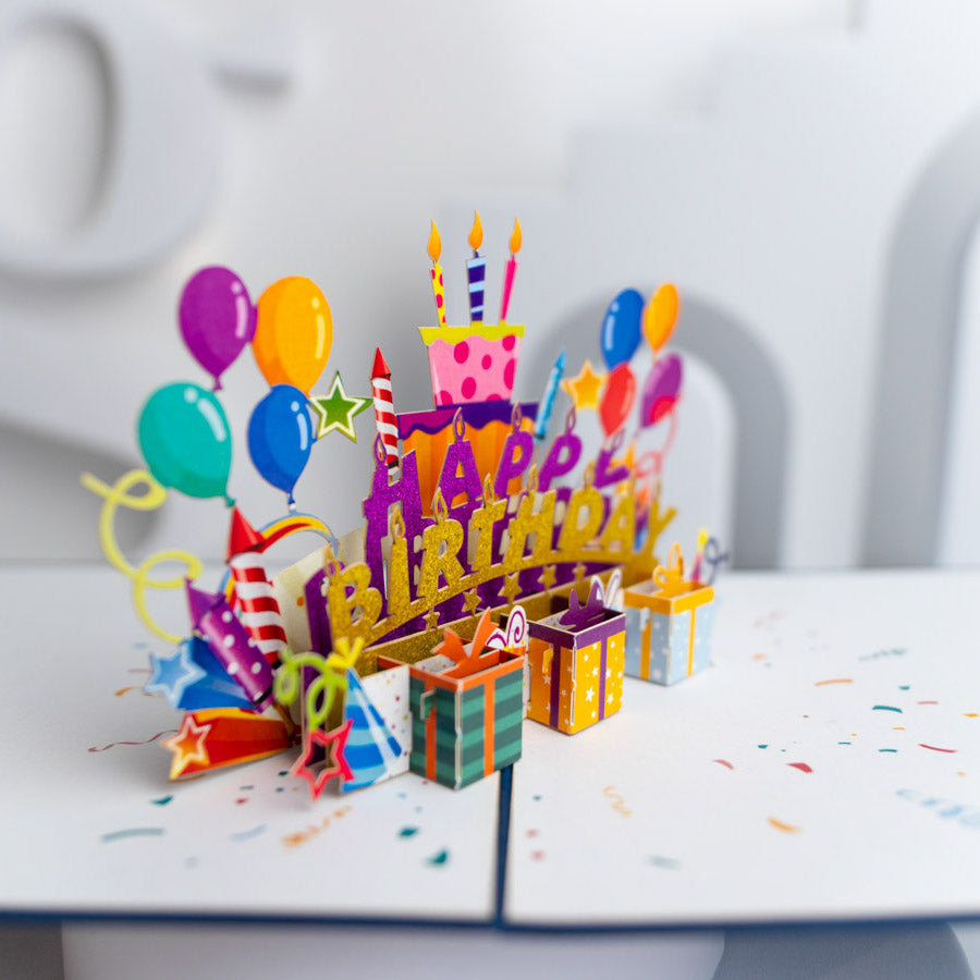 Cake and Presents Balloons Birthday Card