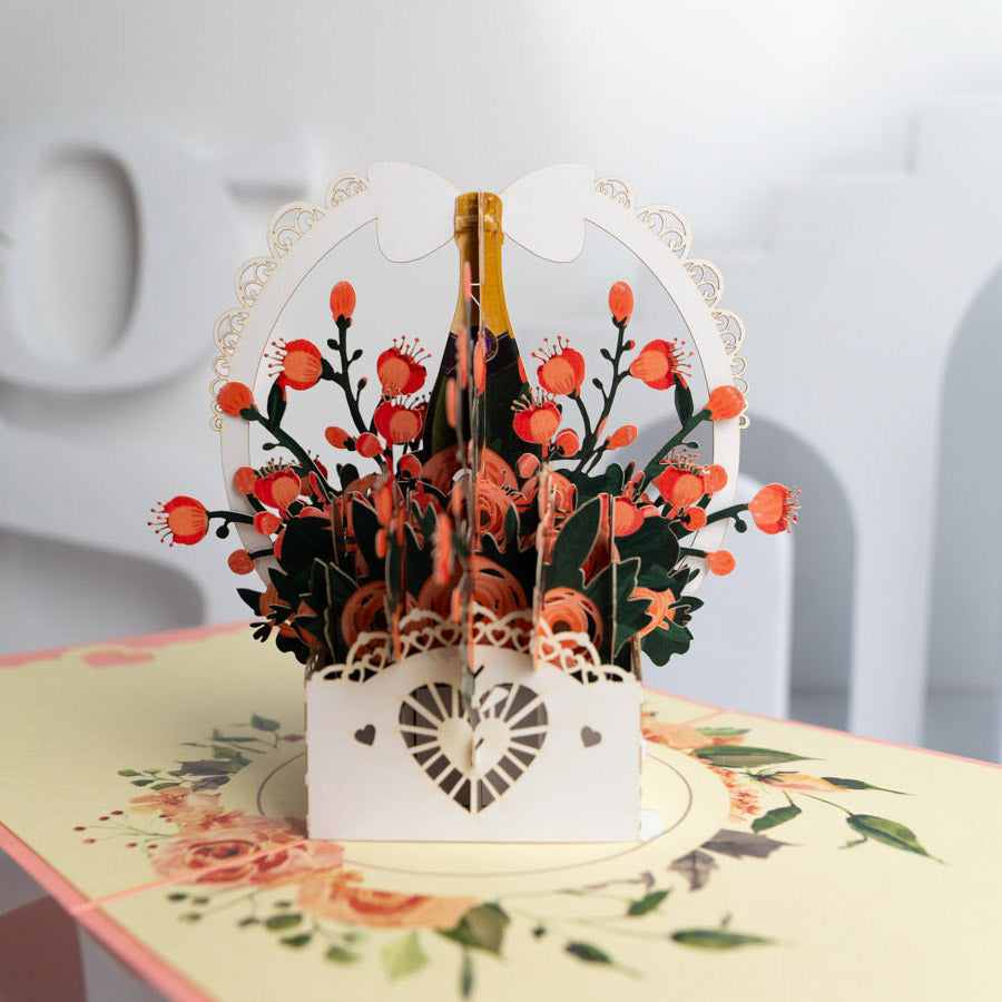 Rose Basket and Wine Pop-Up Card