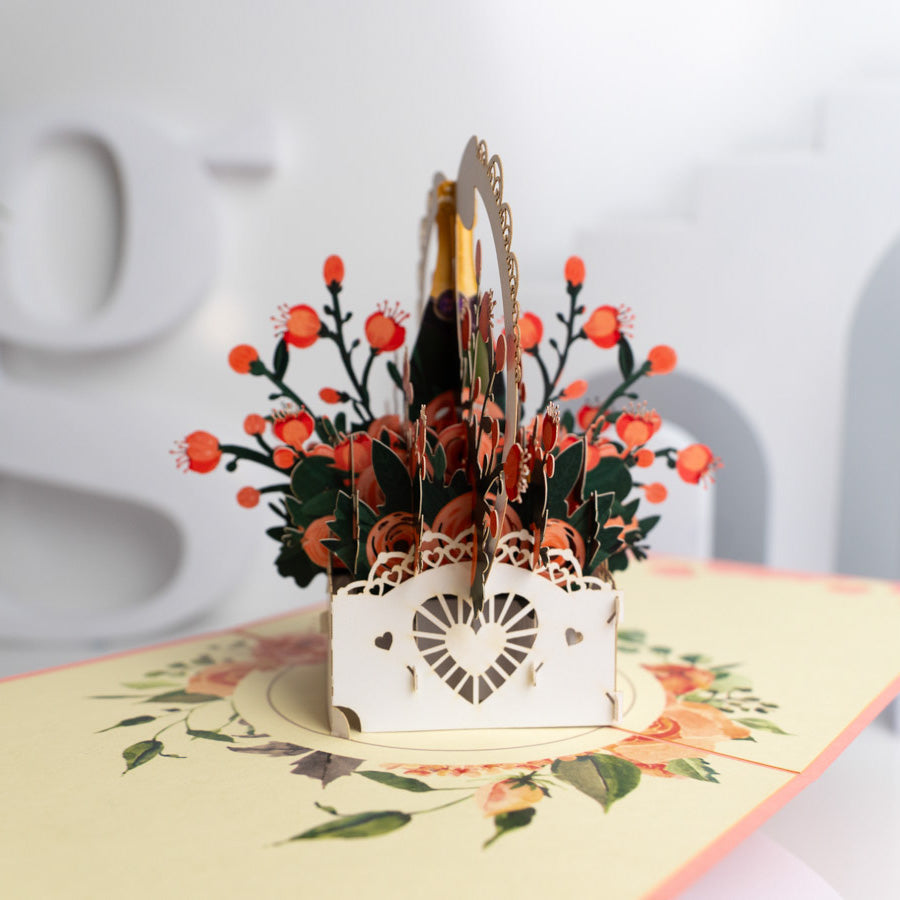Rose Basket and Wine Pop-Up Card