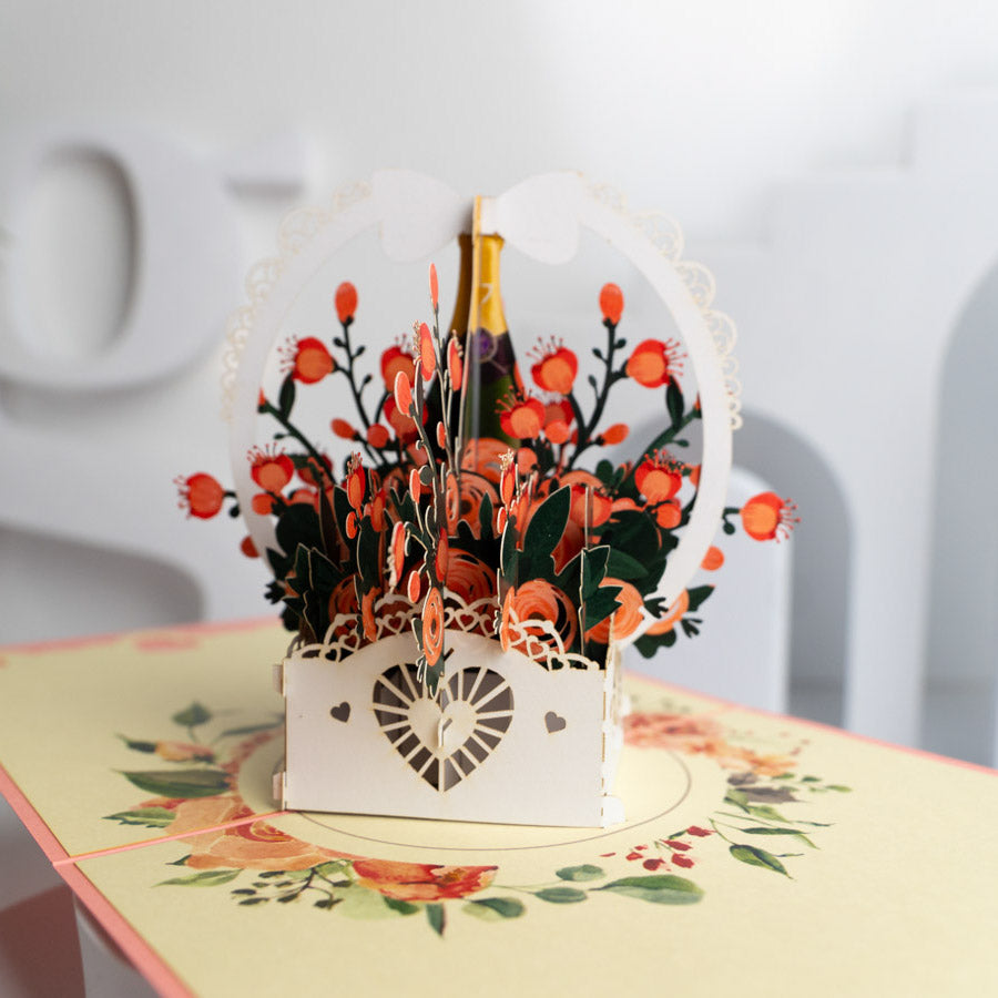 Rose Basket and Wine Pop-Up Card