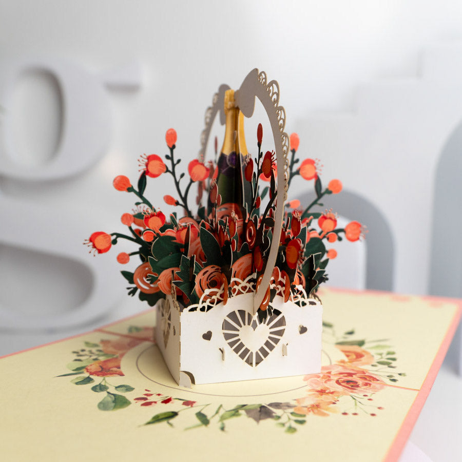 Rose Basket and Wine Pop-Up Card
