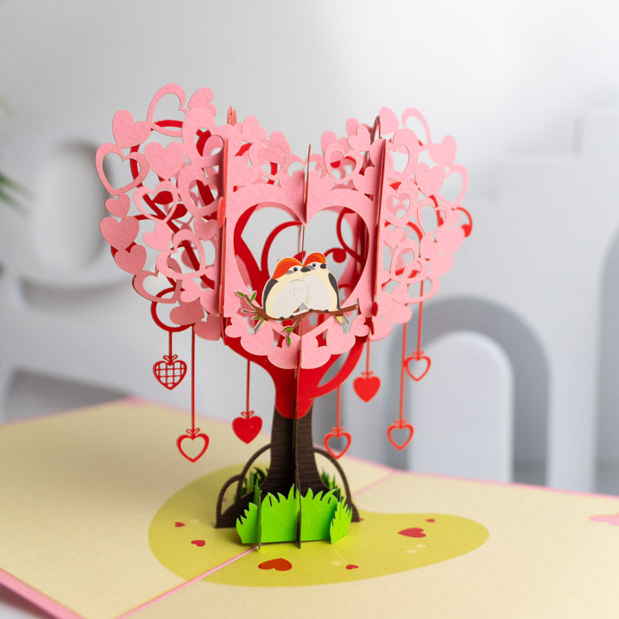 Love birds in a Love Tree Pop-Up Card