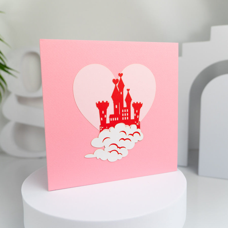 Pink Castle with Love Hearts Pop-Up Card