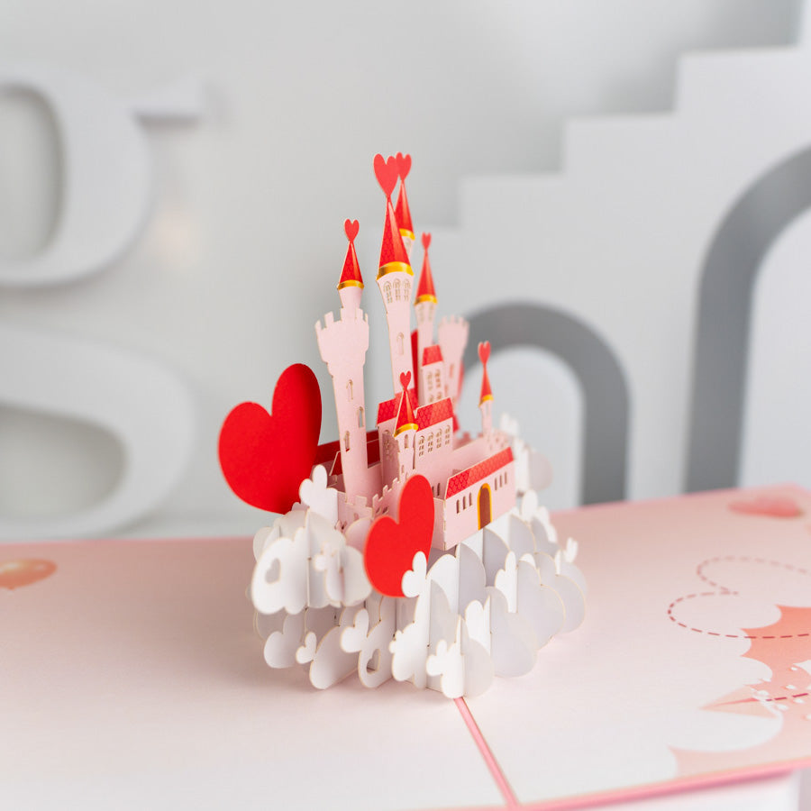 Pink Castle with Love Hearts Pop-Up Card