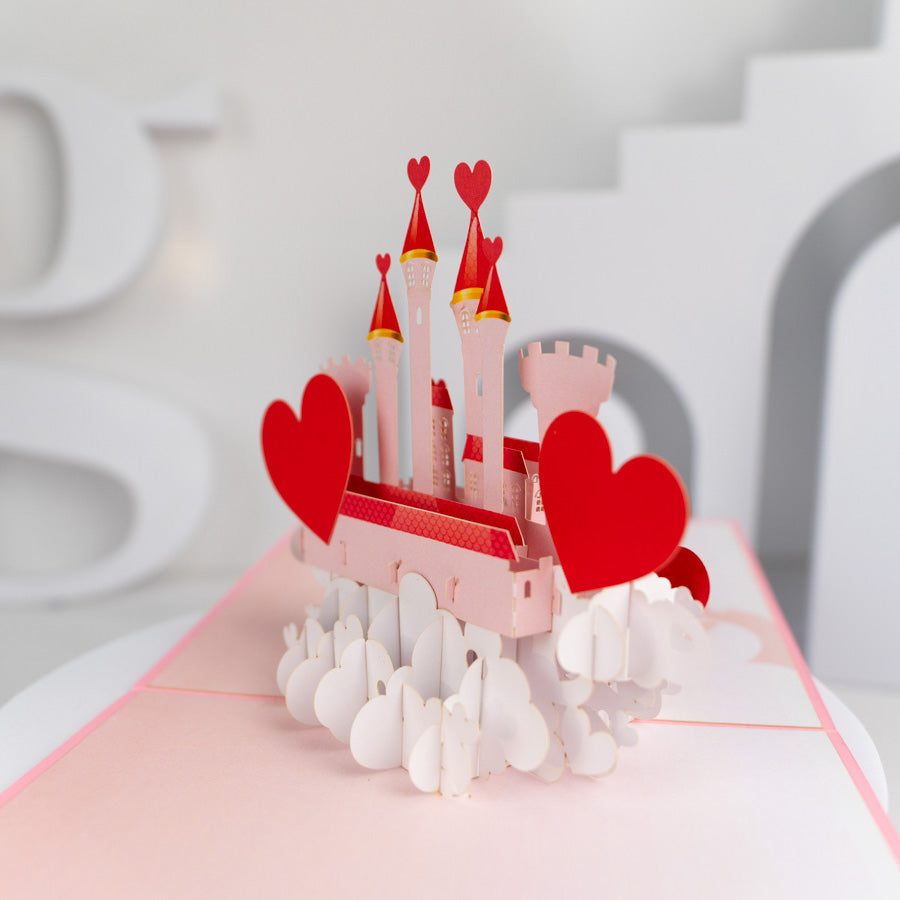 Pink Castle with Love Hearts Pop-Up Card