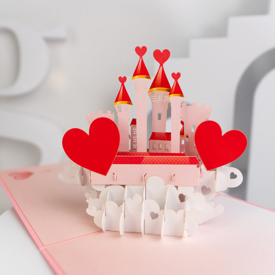 Pink Castle with Love Hearts Pop-Up Card