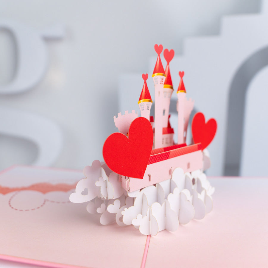 Pink Castle with Love Hearts Pop-Up Card