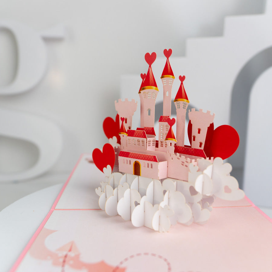 Pink Castle with Love Hearts Pop-Up Card