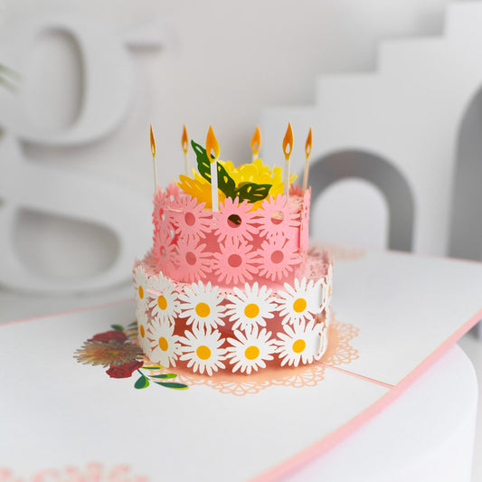 Daisy Floral Birthday Cake Pop-Up Card