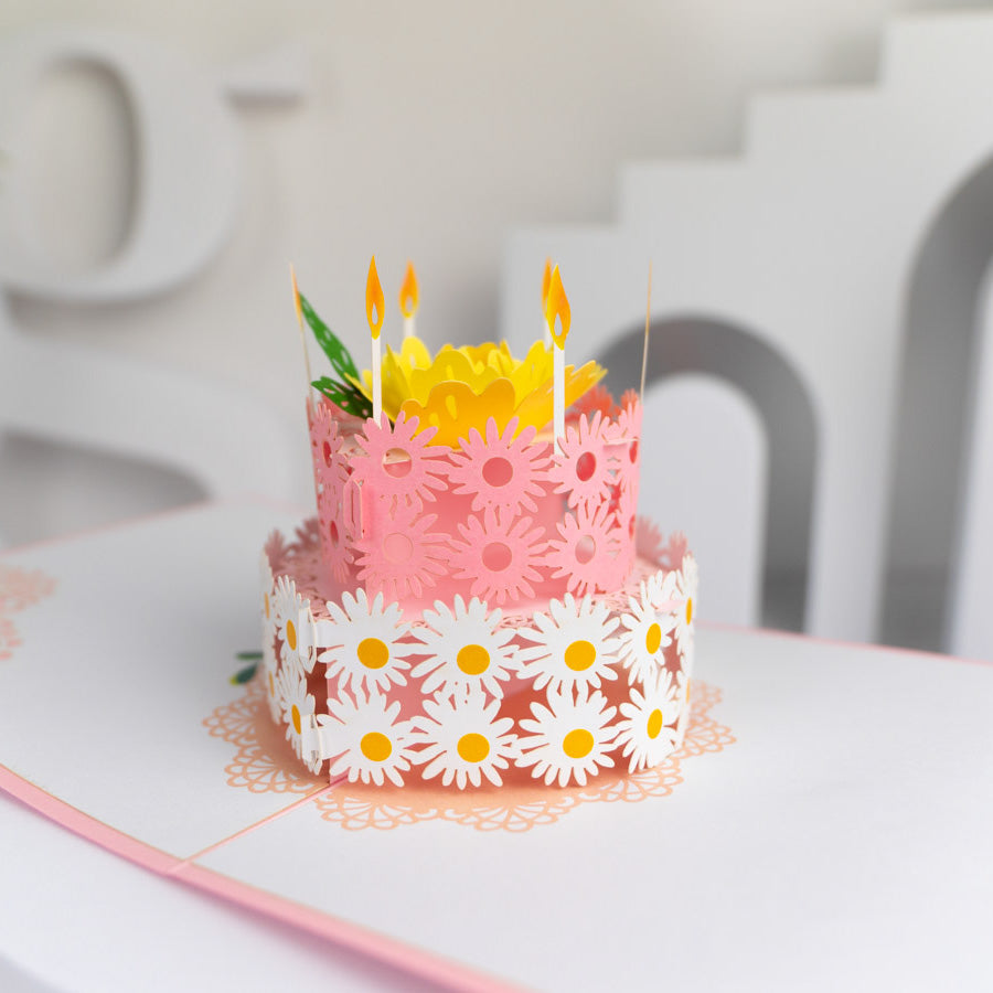Daisy Floral Birthday Cake Pop-Up Card