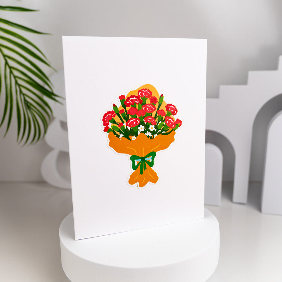 Carnation Flower Bunch with Ribbon Pop-Up Card