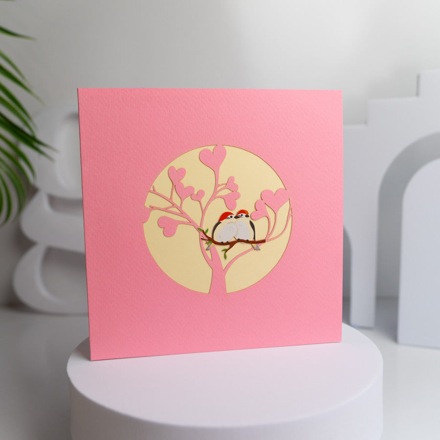 Love birds in a Love Tree Pop-Up Card