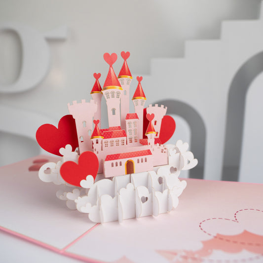 Pink Castle with Love Hearts Pop-Up Card